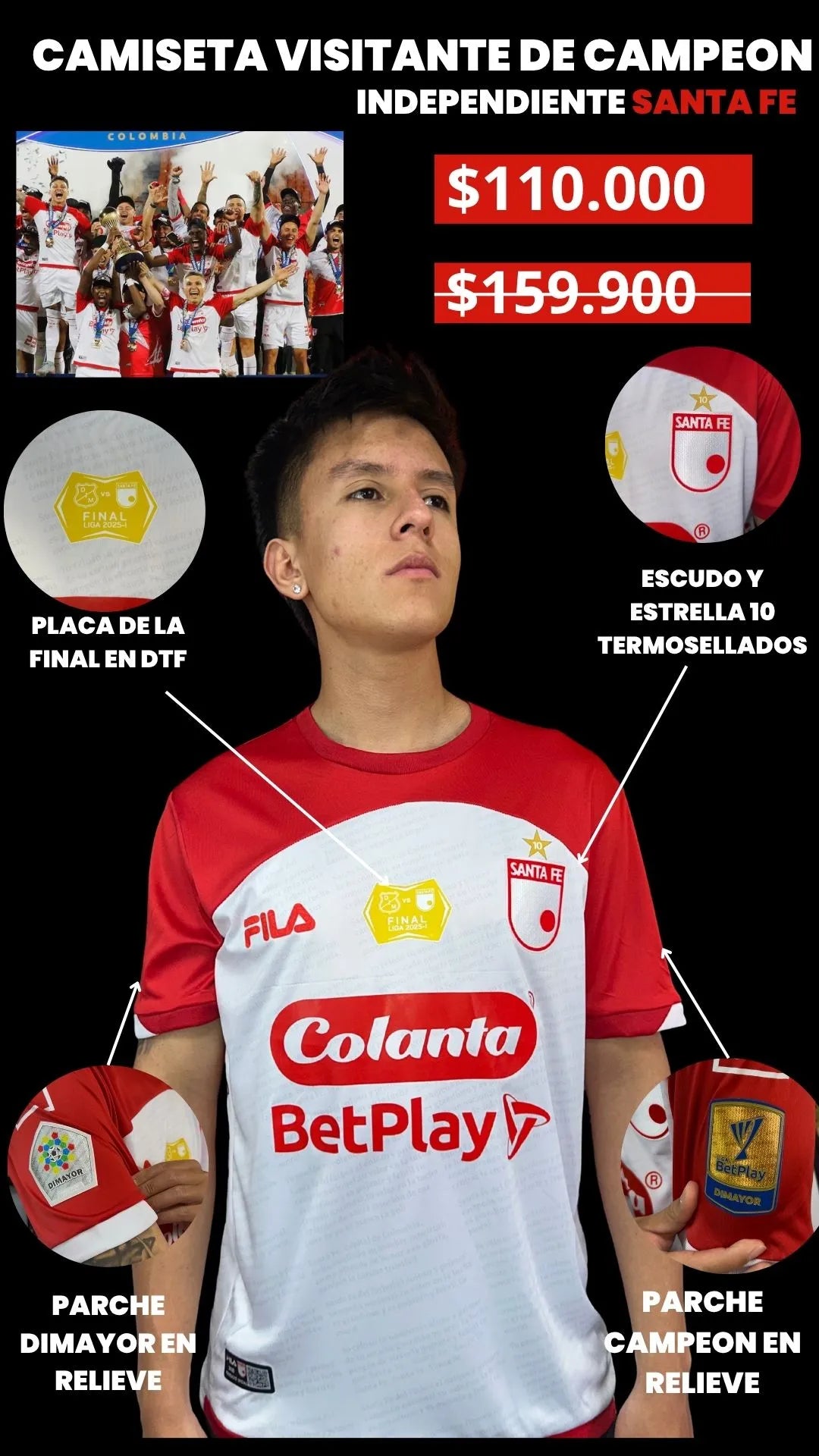 CAMISETA VISITANTE DE CAMPEON🏆 INDEPENDIENTE SANTAFE