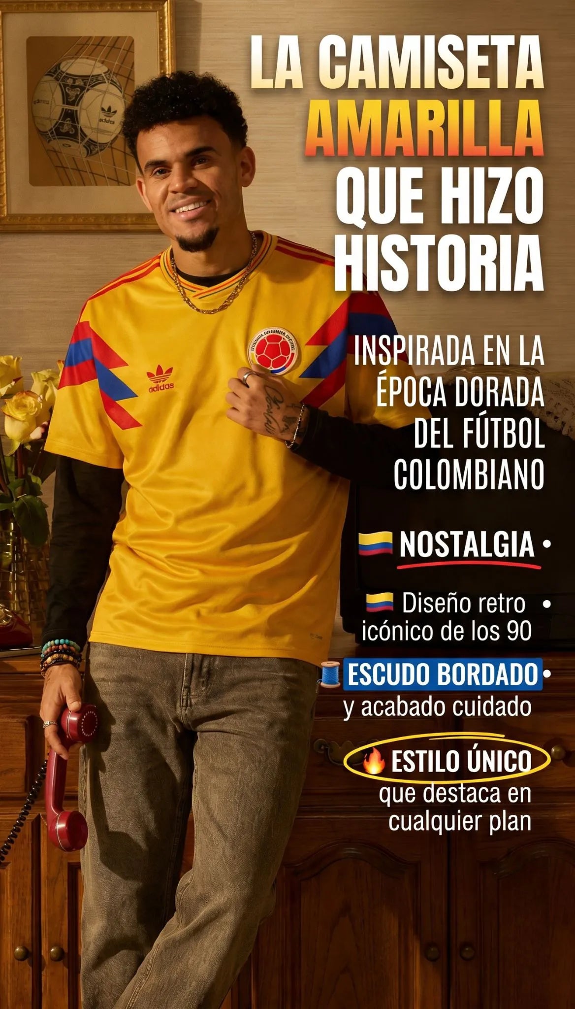 CAMISETA RETRO COLOMBIA 1990 AMARILLA