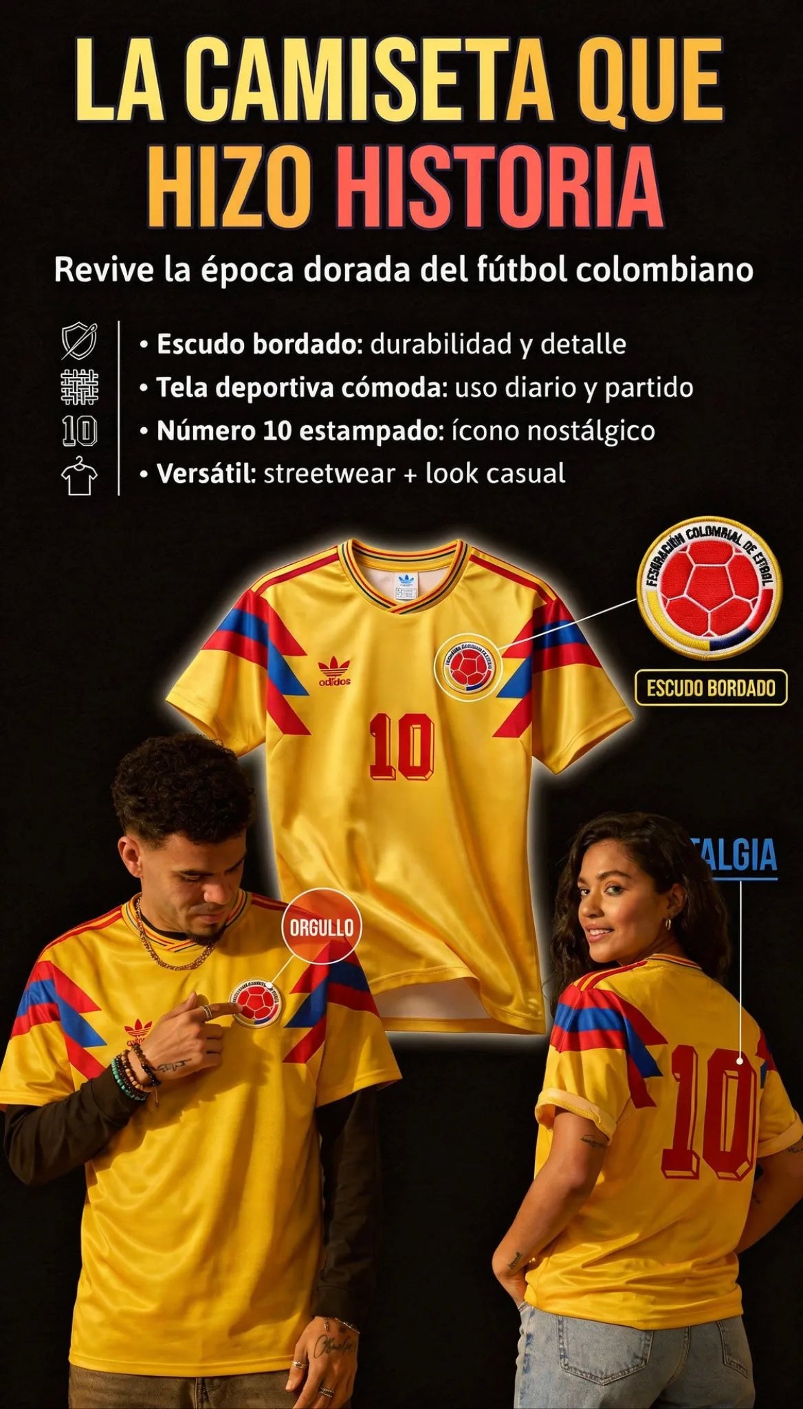 CAMISETA RETRO COLOMBIA 1990 AMARILLA