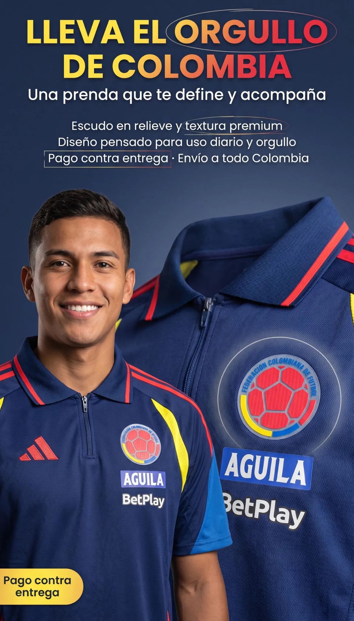 CAMISETA TIPO POLO AZUL OSCURA SELECCION COLOMBIA