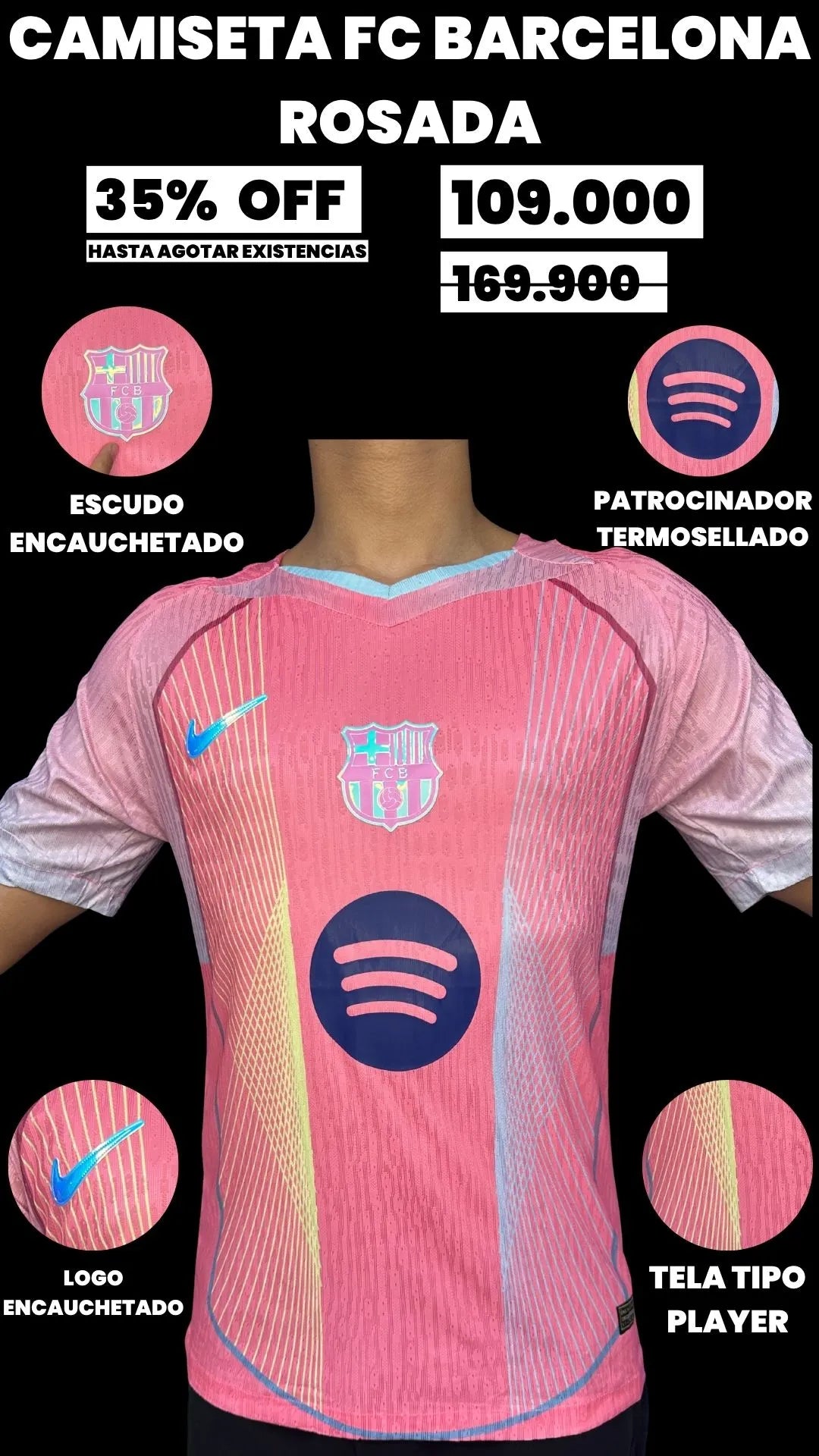 CAMISETA FC BARCELONA ROSADA PREMIUM