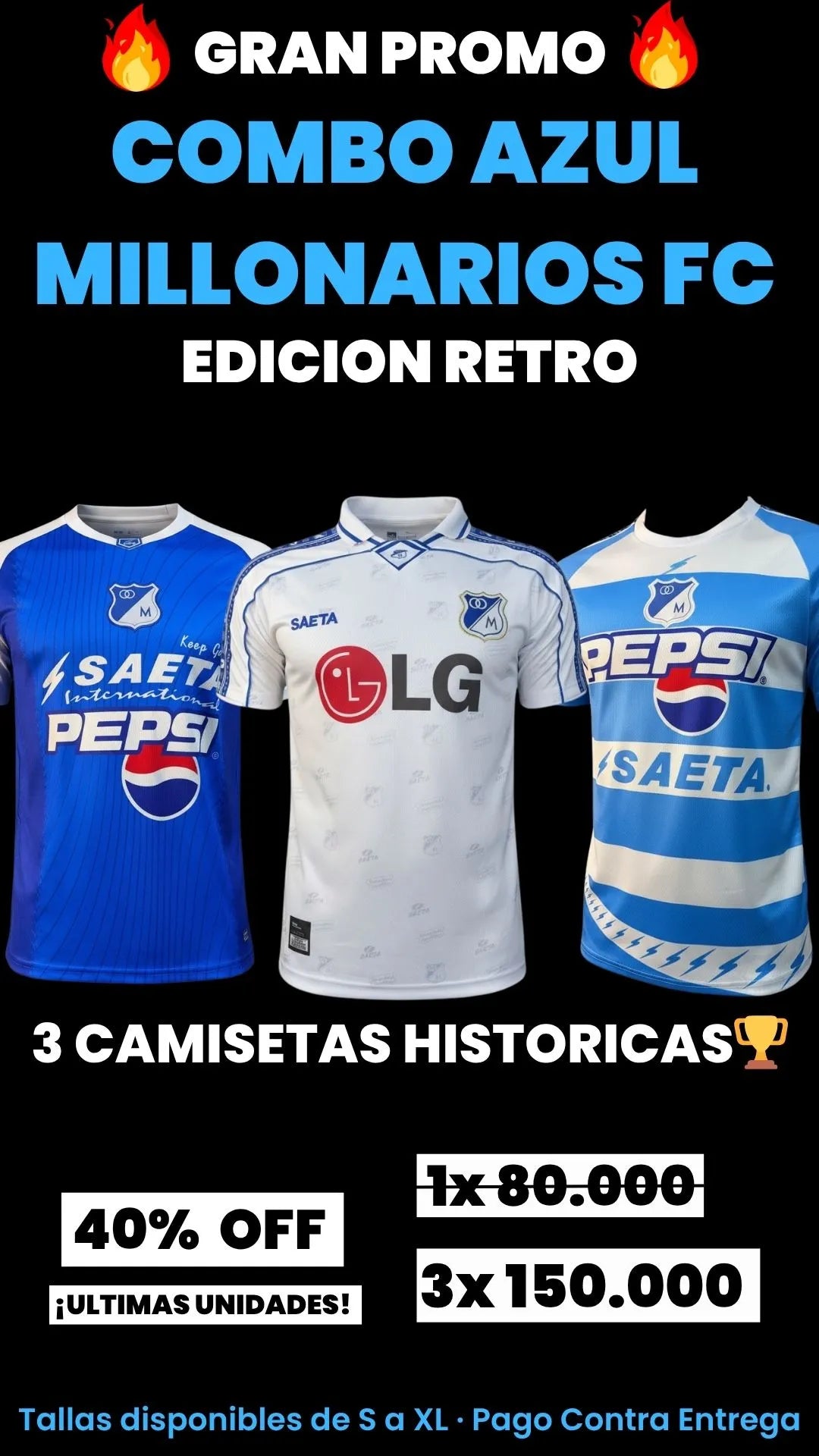 COMBO CAMISETAS RETRO MILLONARIOS FC                                                                                                       ⭐⭐⭐⭐⭐(154 Reseñas)