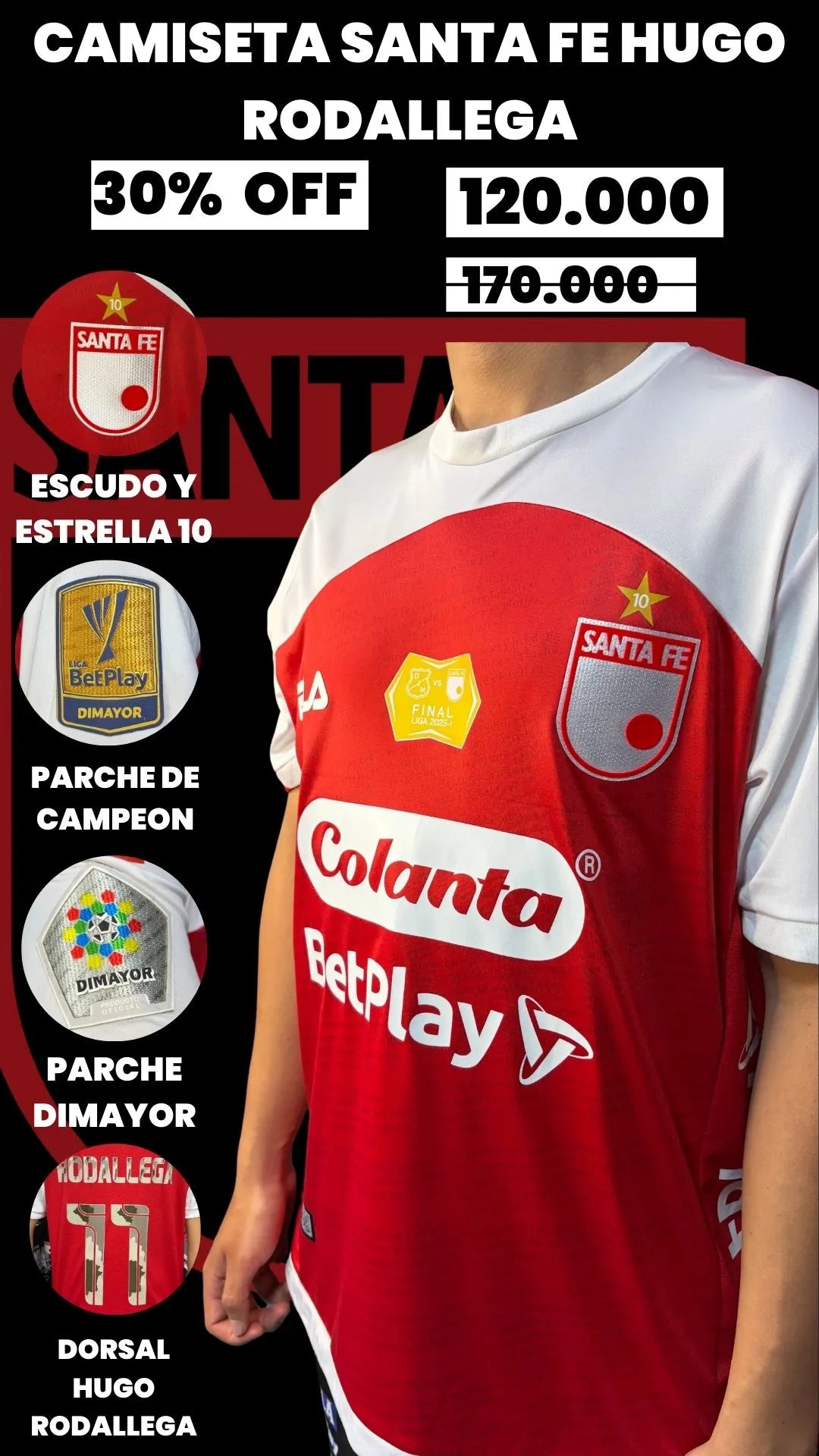 CAMISETA SANTA FE HUGO RODALLEGA