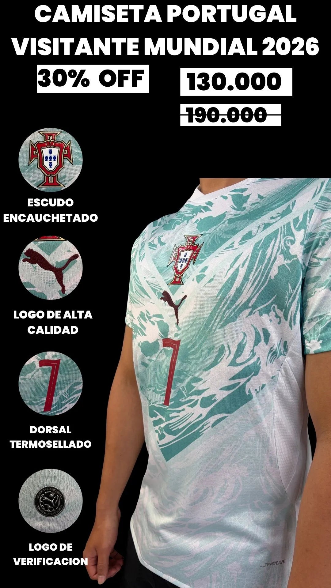 CAMISETA PORTUGAL VISITANTE MUNDIAL 2026