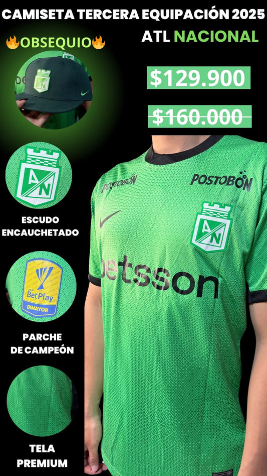 CAMISETA 3RA EQUIPACIÓN NACIONAL+GORRA DE OBSEQUIO💚🤍